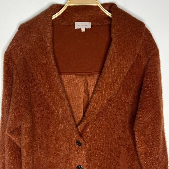 Skies are Blue Size Medium Cardigan Sweater Rust 3 Button Longline‎ Pockets - Picture 4 of 10